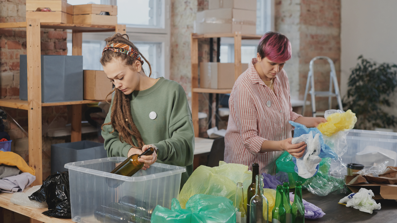 women sorting bottle donations